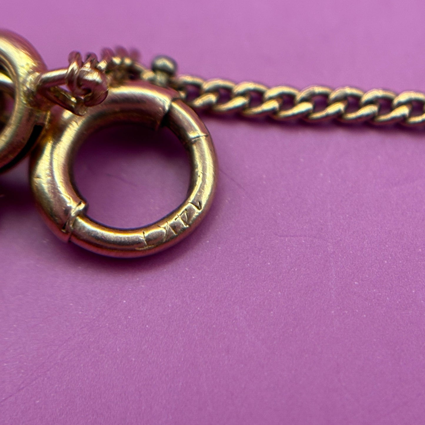 14k fancy mid century link bracelet with safety chain 7 3/8"