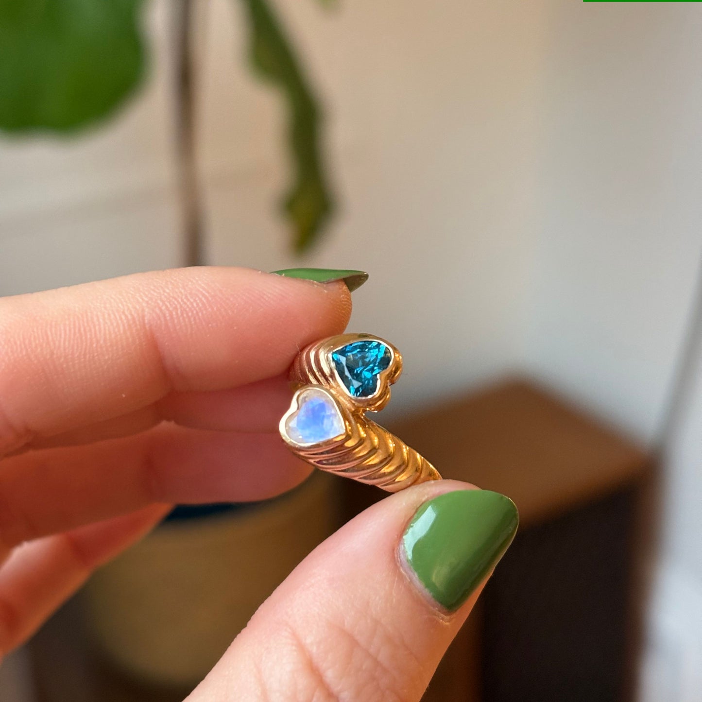 14k fluted tu y yo ring with london dark blue topaz & moonstone gems