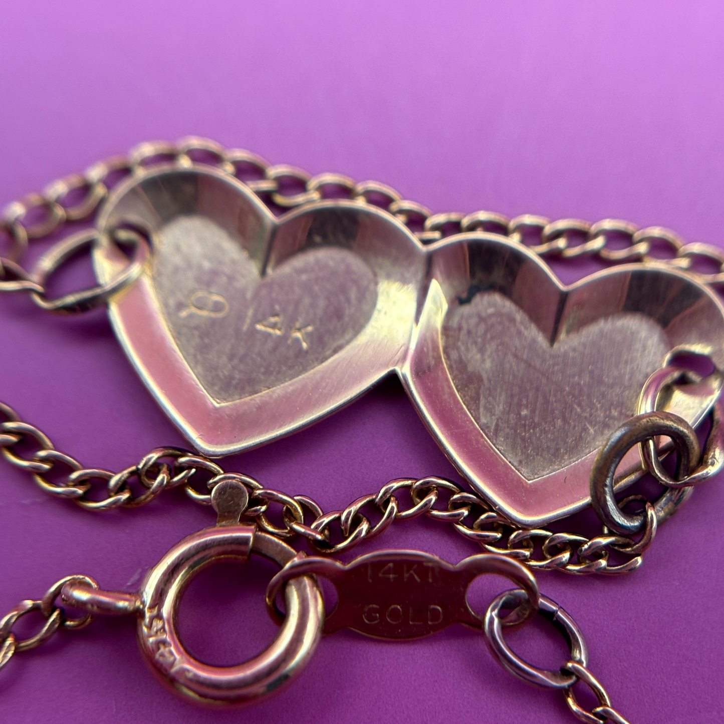 14k double heart Sal Fay anklet 9.75"