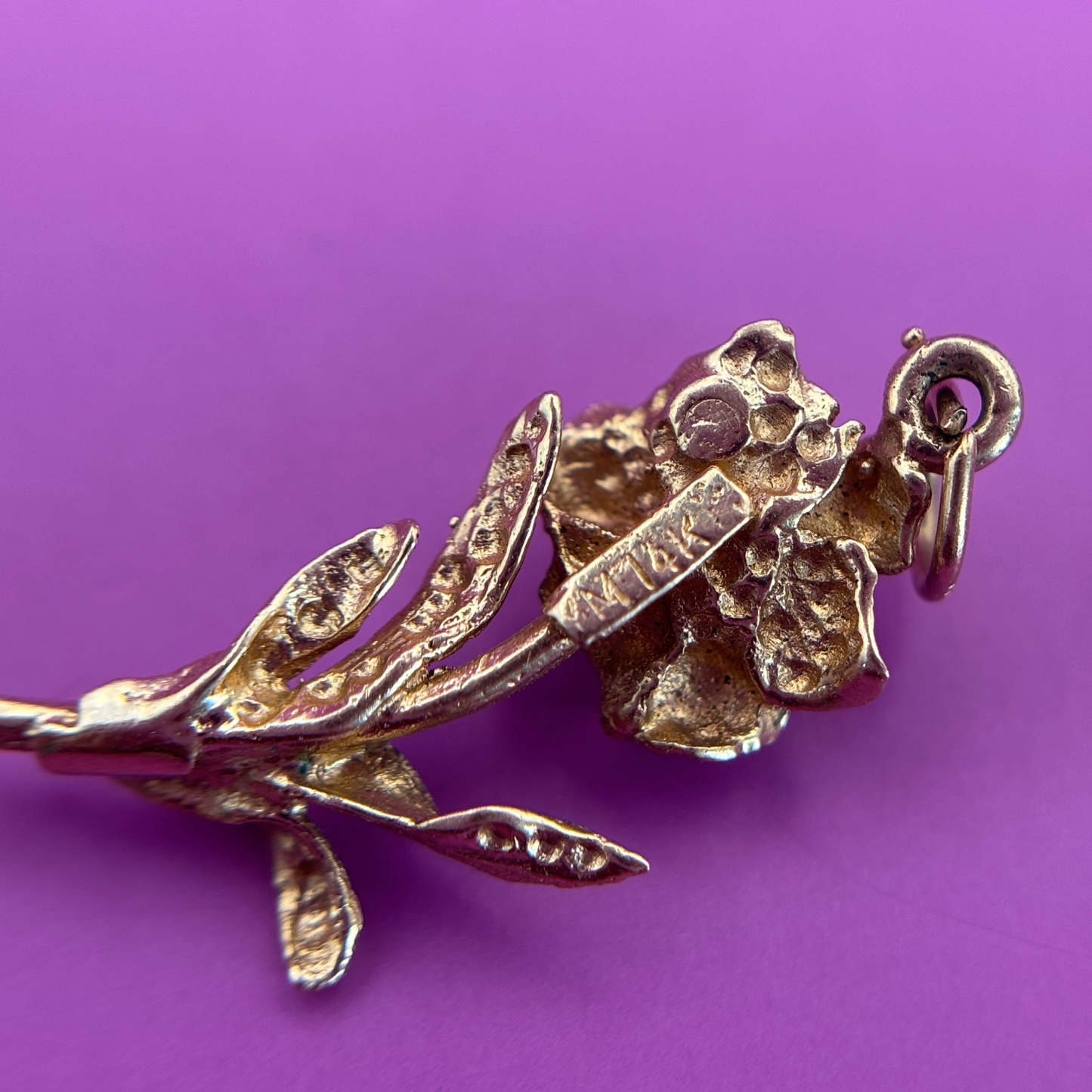 14k rose with aquamarine charm