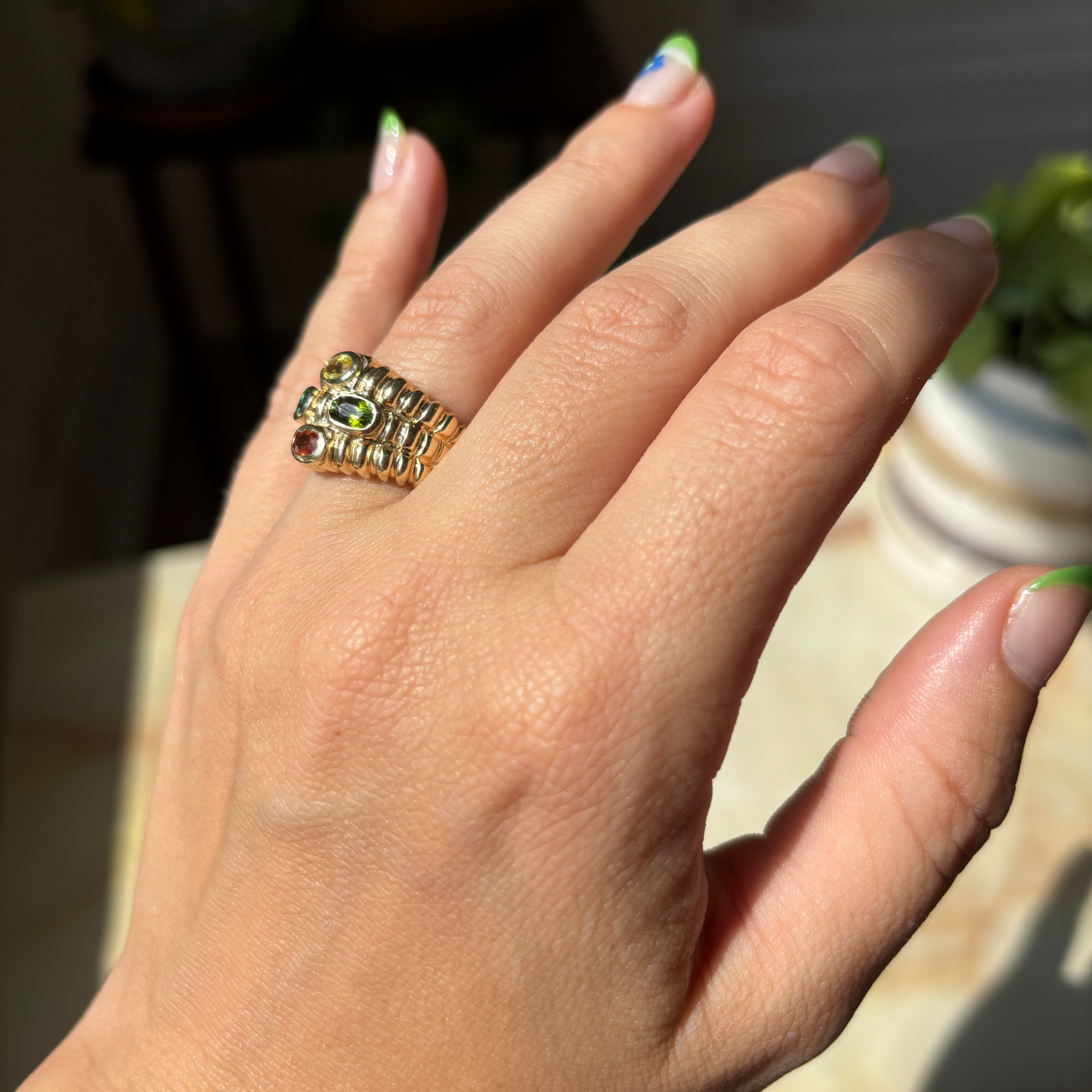 14k four stone croissant ring