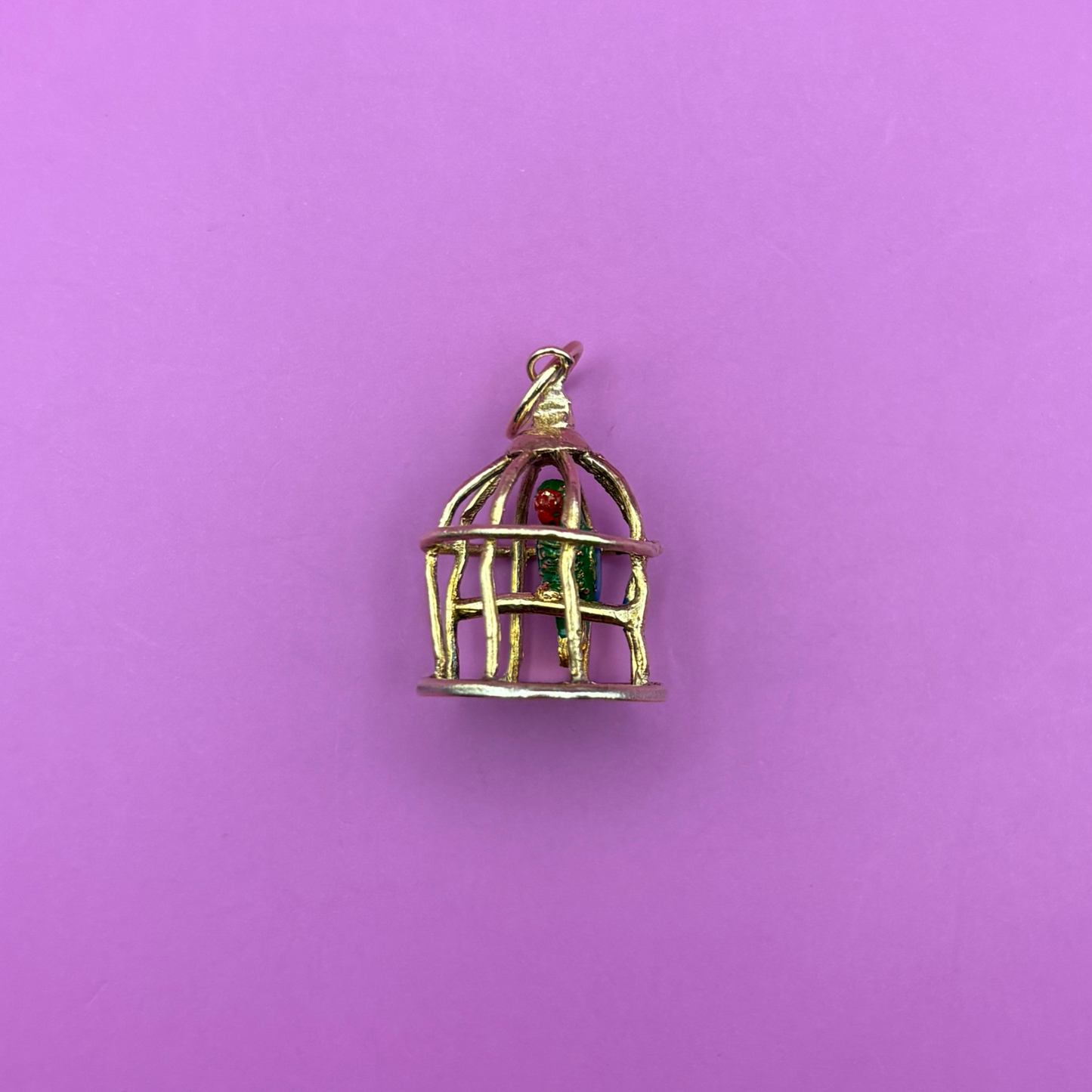 9k bird cage with enamel parrot charm