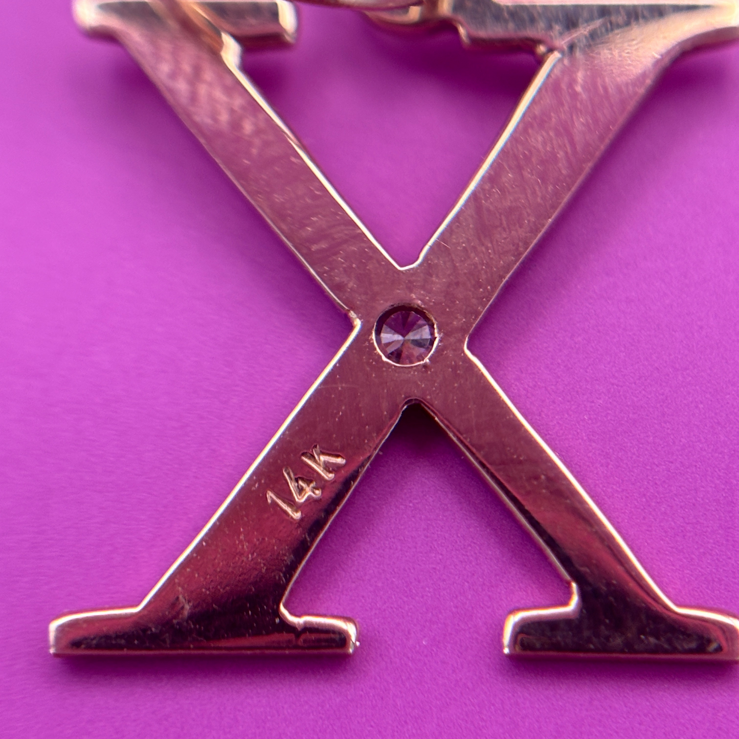 14k letter X with diamond charm