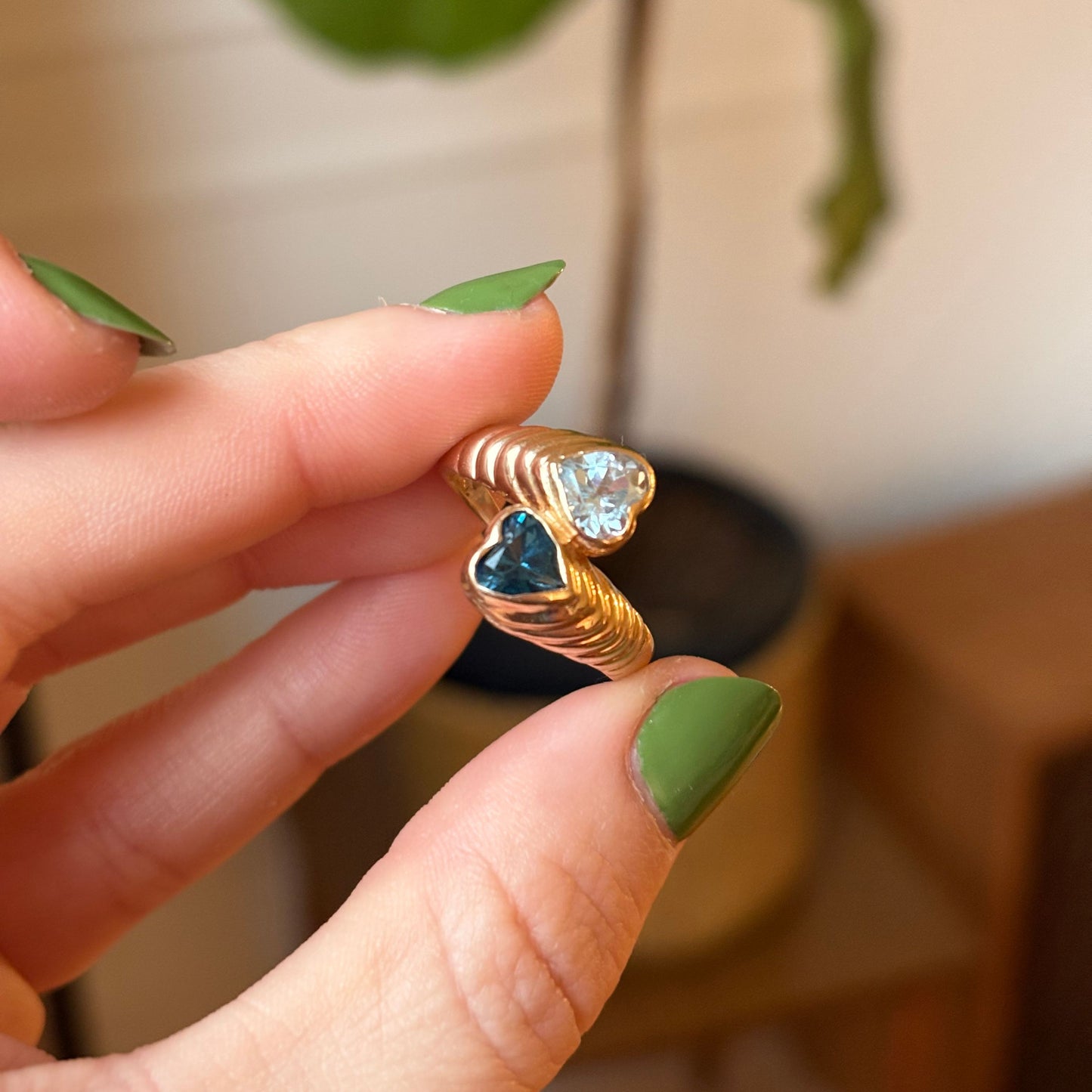 14k fluted tu y yo ring with london dark blue topaz & light blue topaz gems