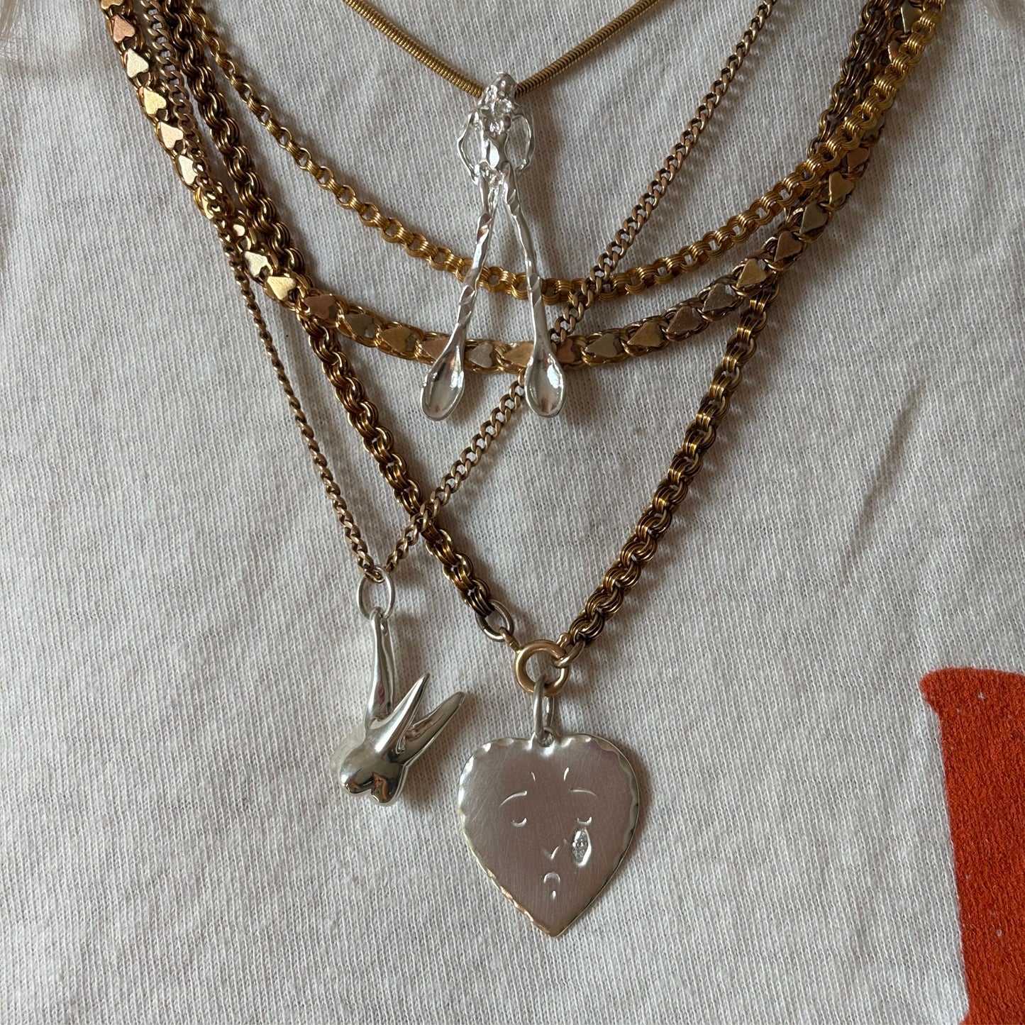 silver crying heart & diamond tear drop pendant