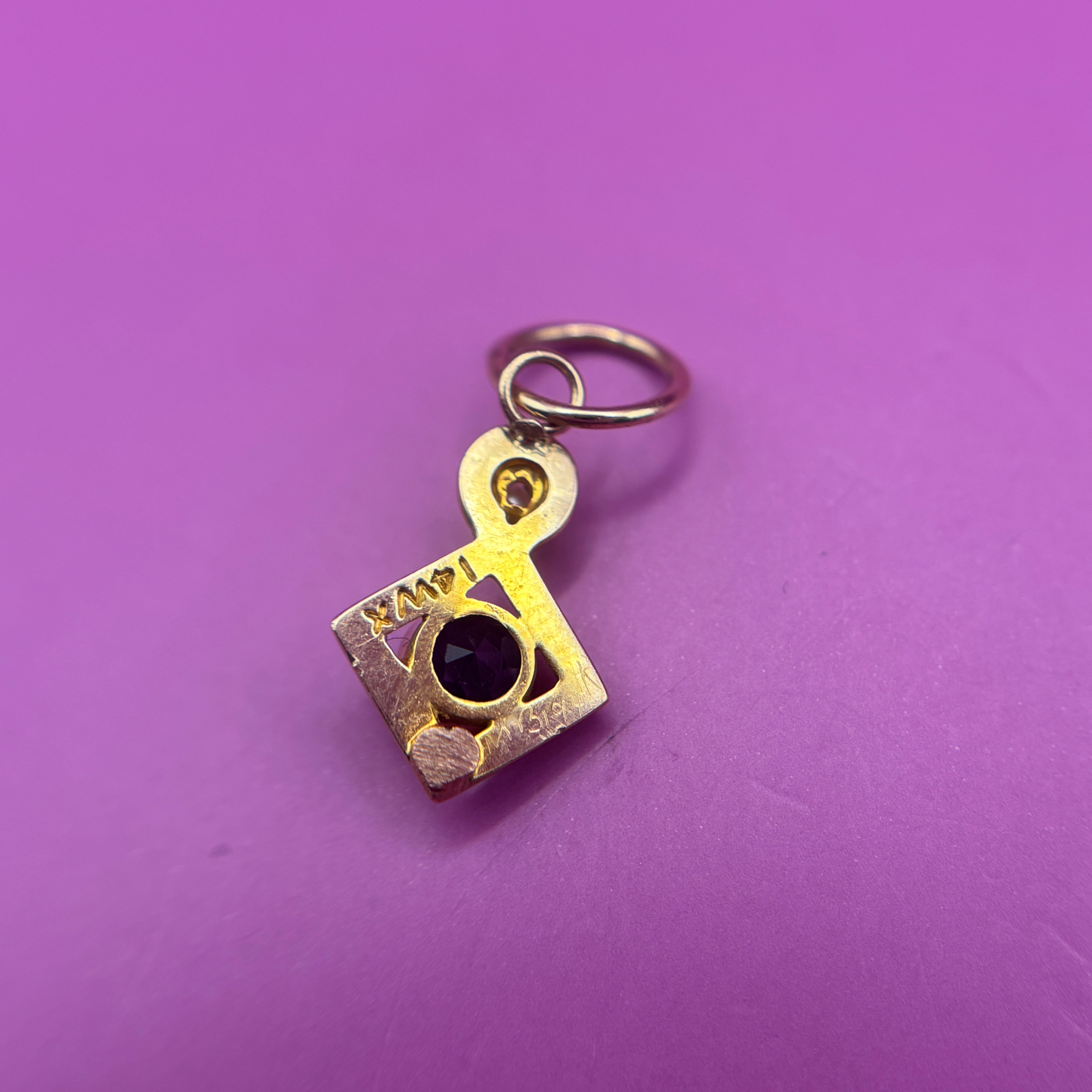 14k stick pin conversion amethyst & pearl charm