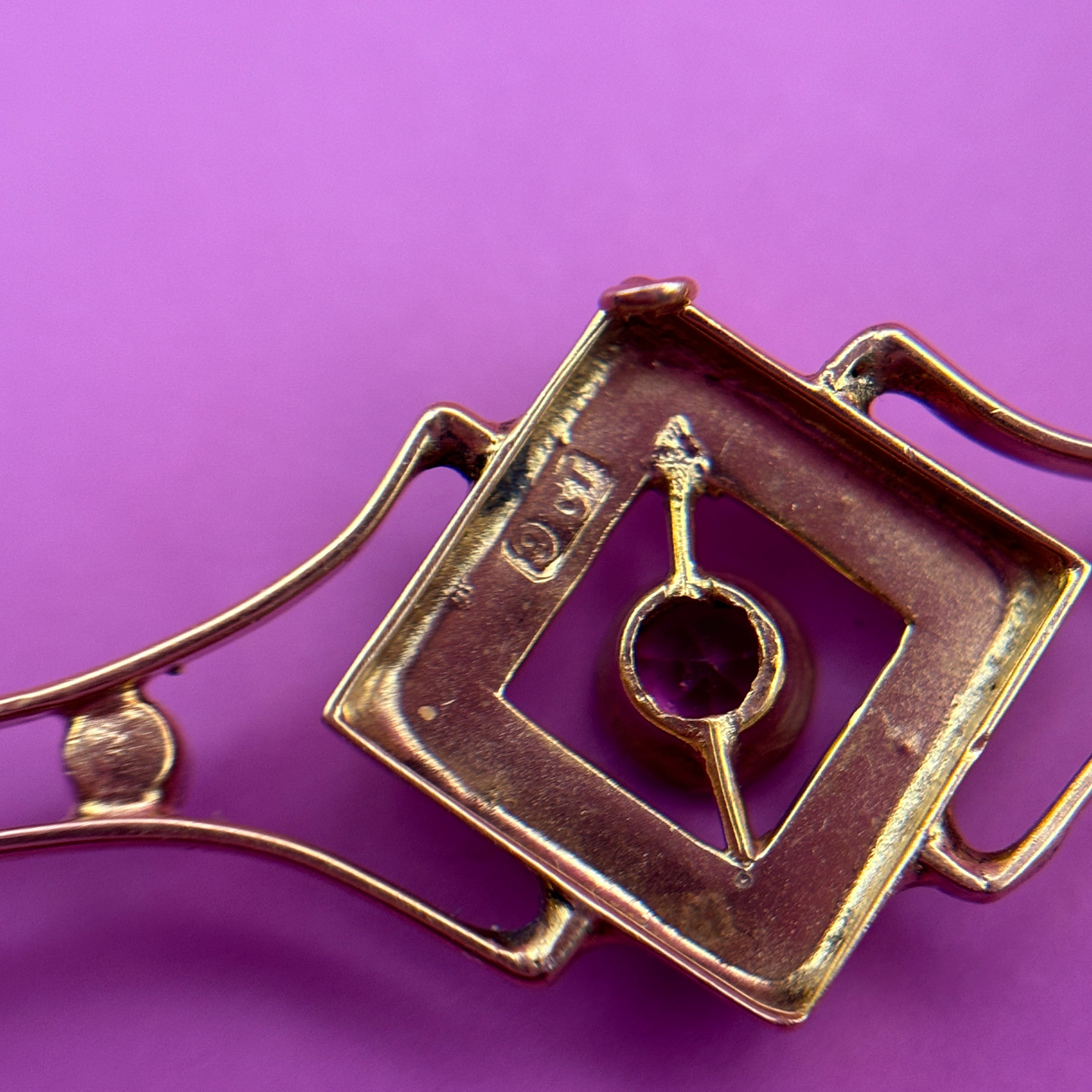 9k brooch conversion with pink sapphire & pearls charm