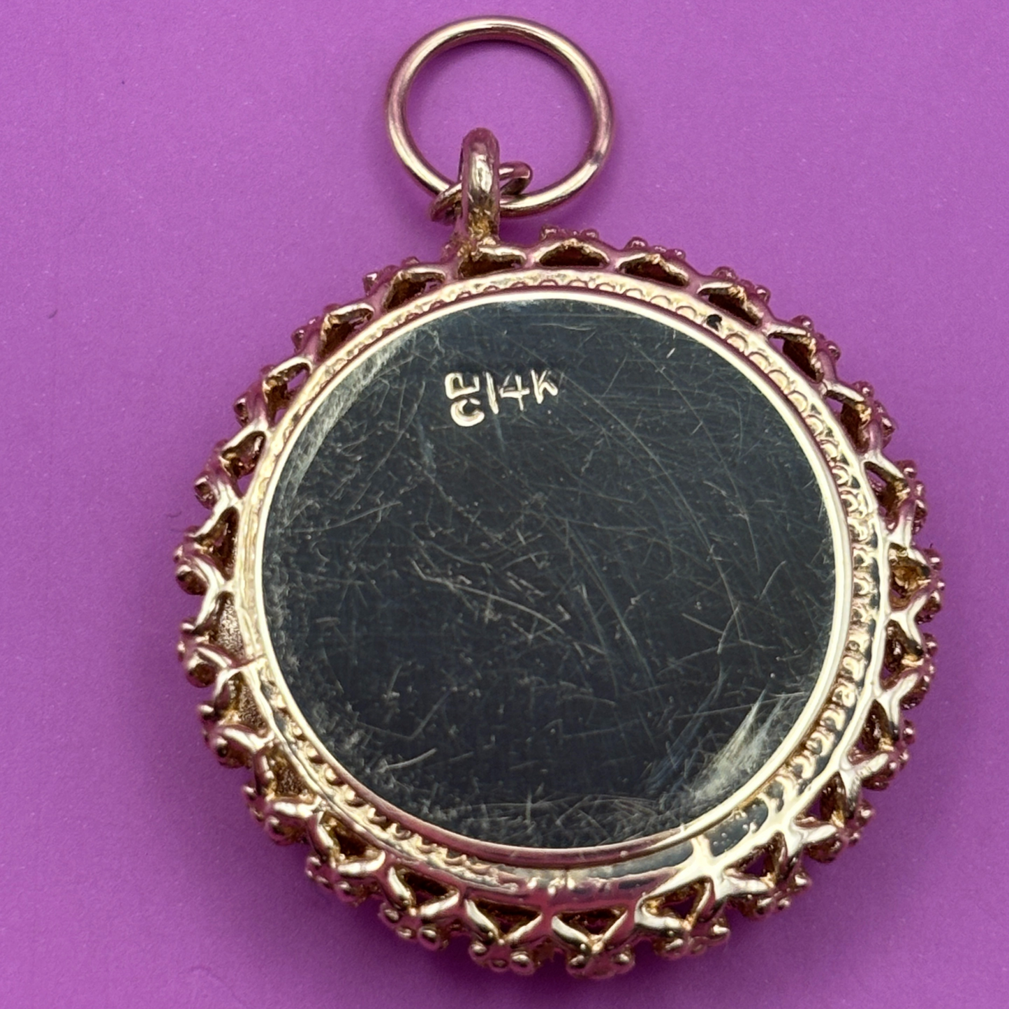 14k engraved circle locket charm