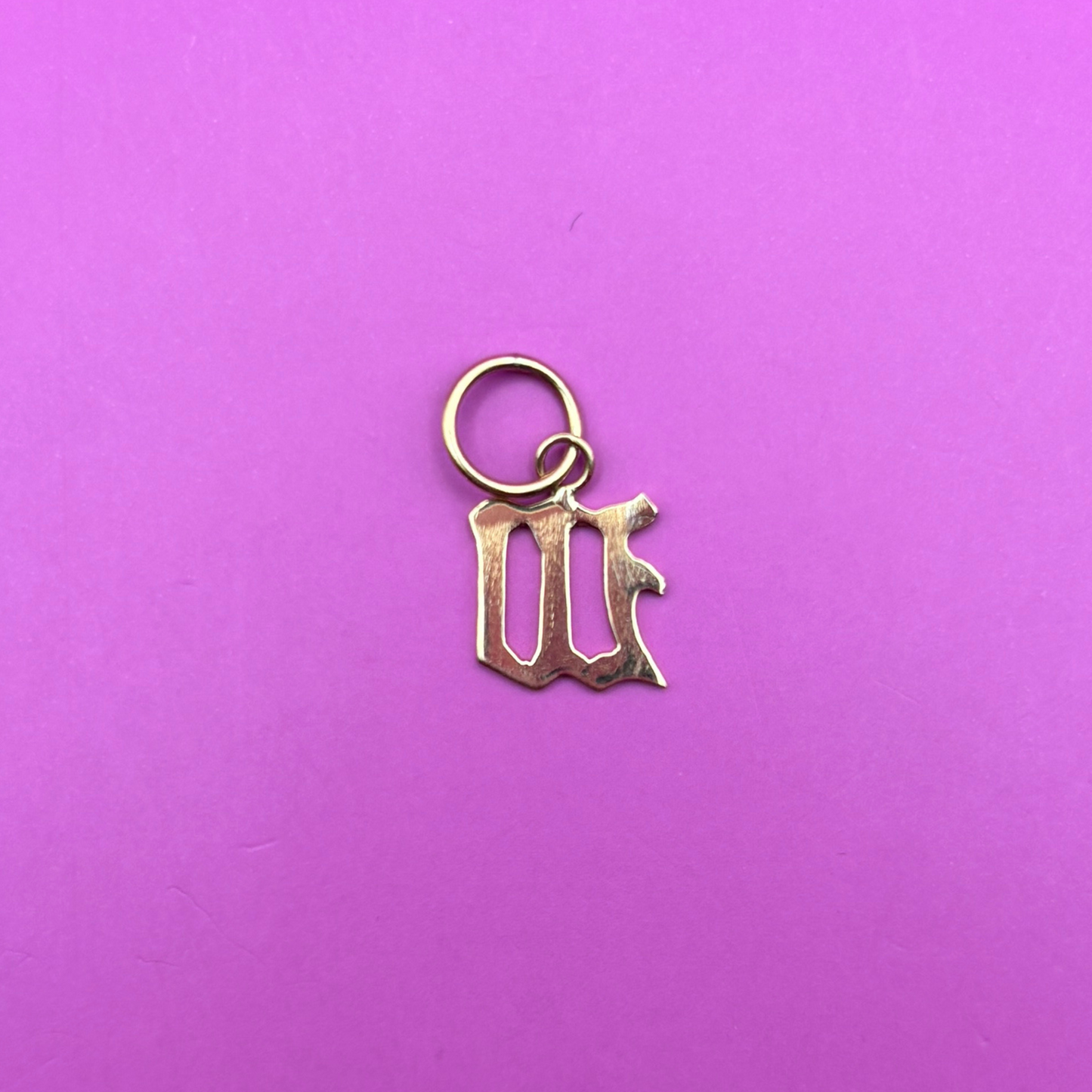 14k old english smaller letter M or W charm