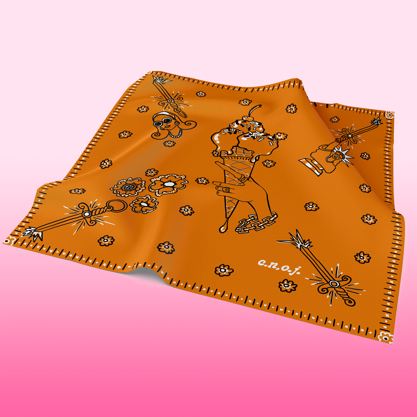 CNOJ custom orange dagger bandana