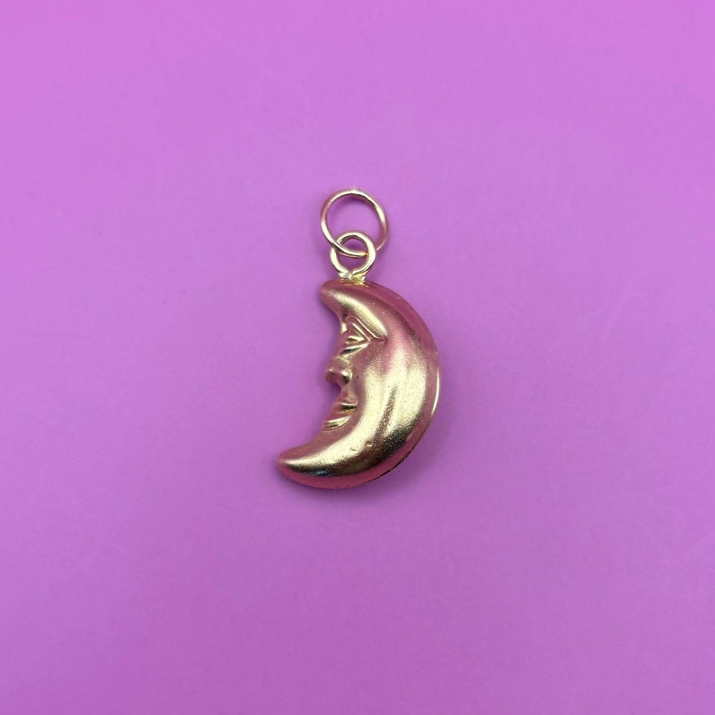 14k puffy moon double sided hollow charm