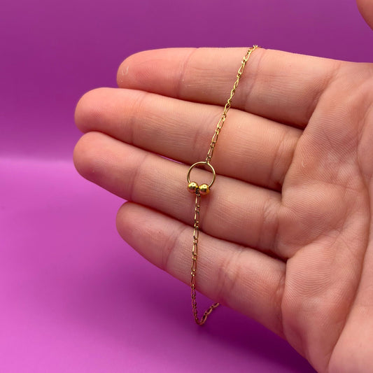 14k vintage link anklet with circle & balls 9.25"