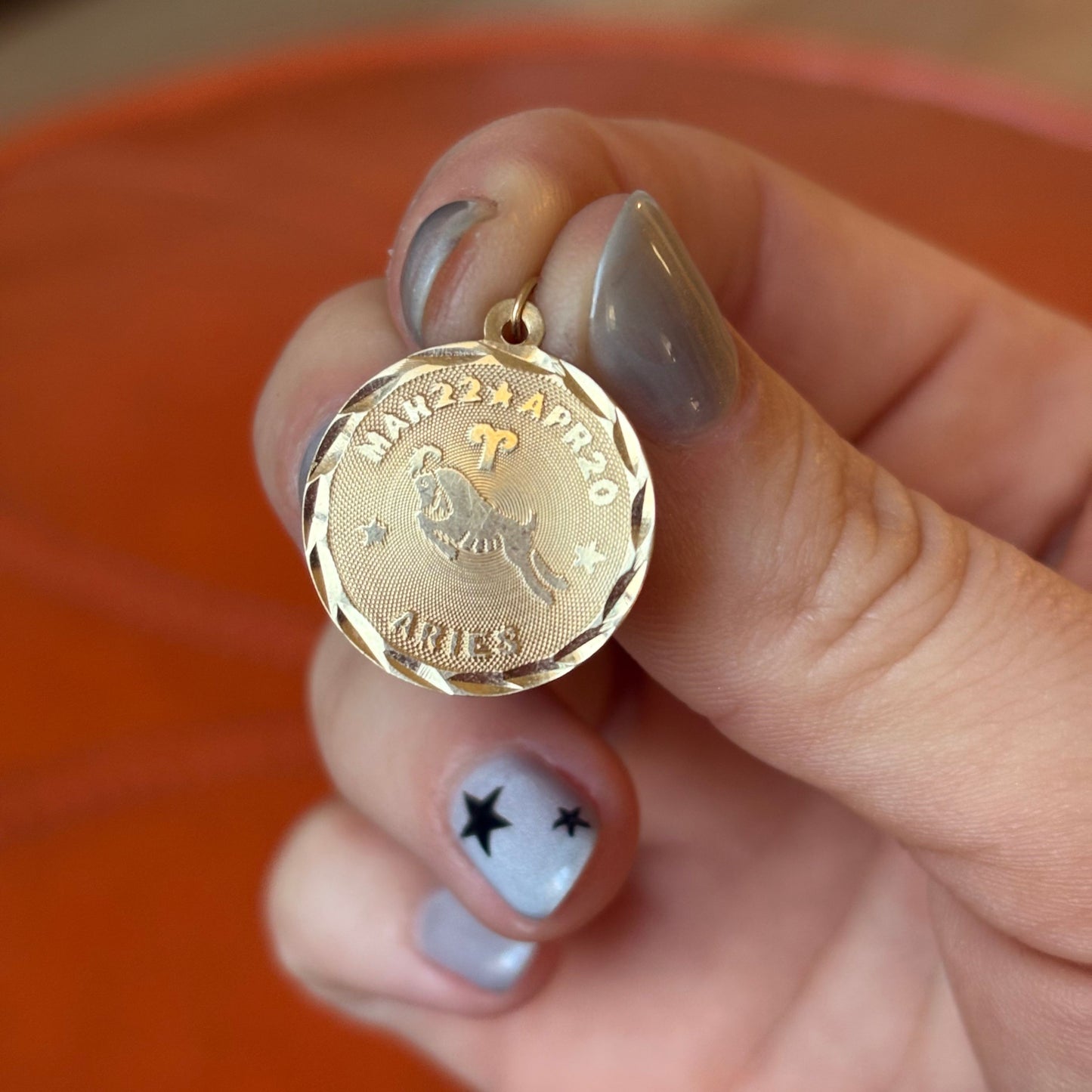 14k aries medallion charm