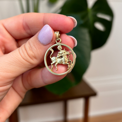 14k sagittarius in a circle charm