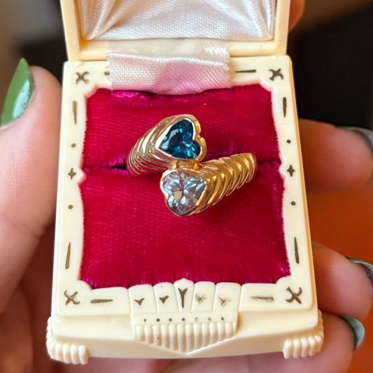 14k fluted tu y yo ring with london dark blue topaz & light blue topaz gems