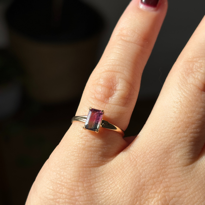 10k pinky or knuckle bi color tourmaline ring