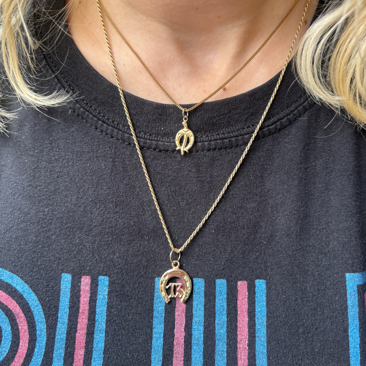 14k horseshoe & crop reversible puffy charm