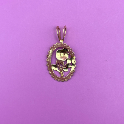 14k smaller rose in an oval frame charm