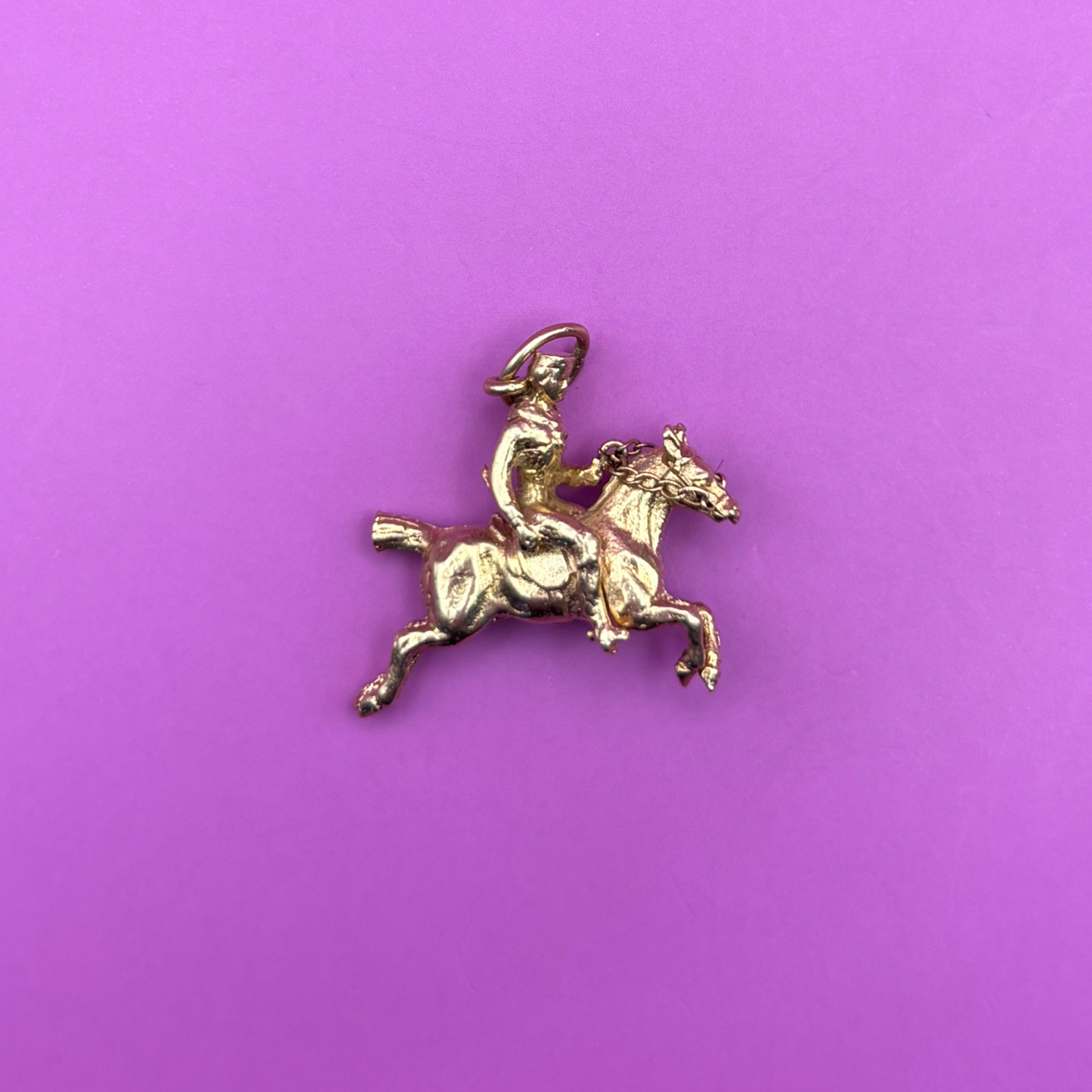 14k horse and rider moving charm