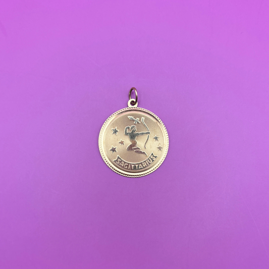 14k sagittarius large medallion charm