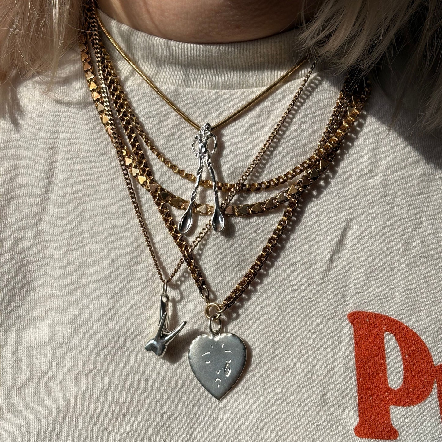 silver crying heart & diamond tear drop pendant