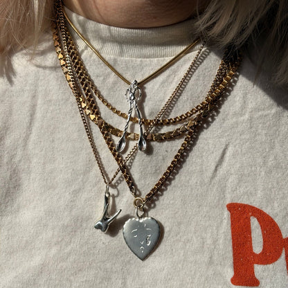 silver crying heart & diamond tear drop pendant