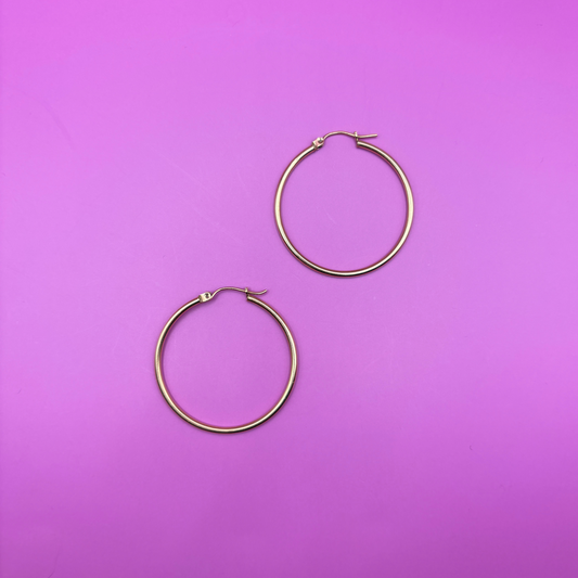 14k hollow plain hoops