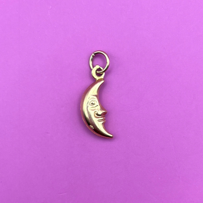 14k hollow double sided moon charm