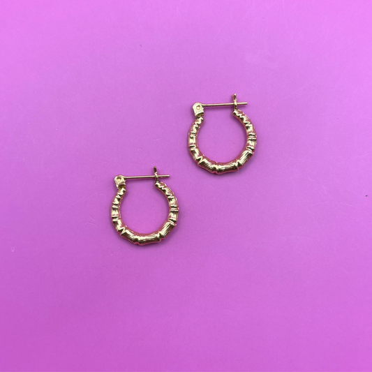 14k little hollow bamboo hoops