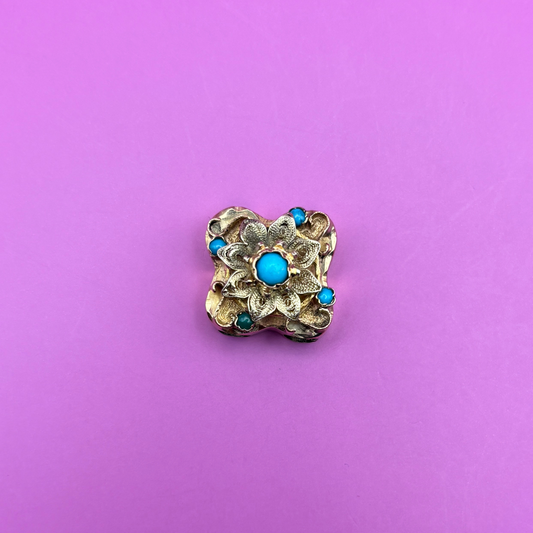 14k victorian slider charm with turquoise