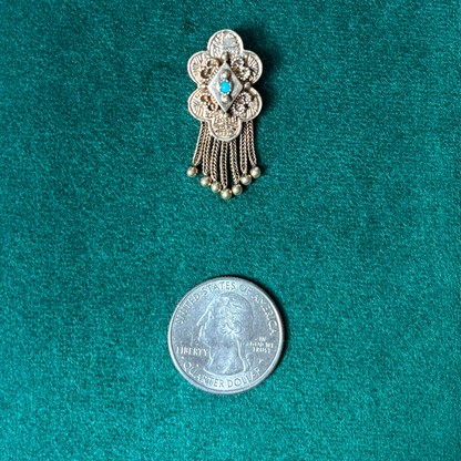 14k Victorian tassel with synthetic turquoise earring conversion charm