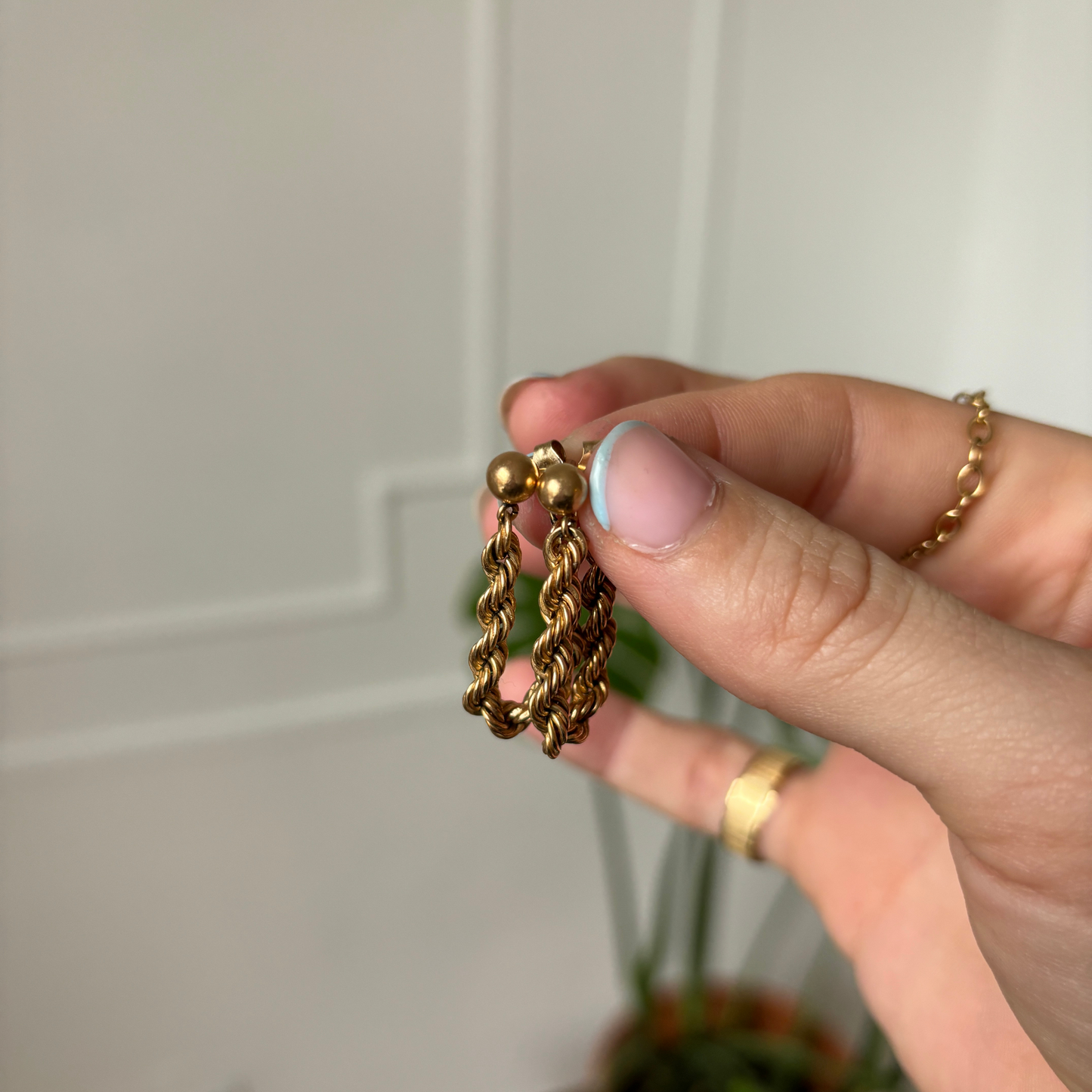 14k little rope chain earrings