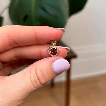 14k garnet heart in heart rope charm