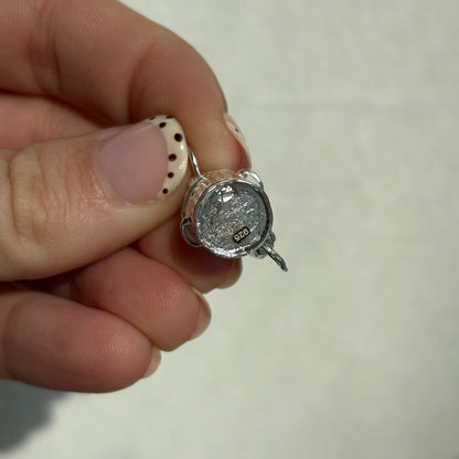 silver trash cat charm