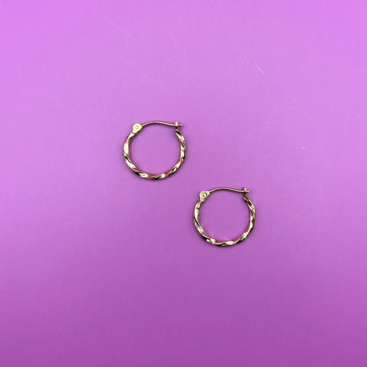 14k hollow twist hoops