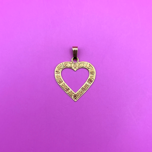 14k heart with greek key charm