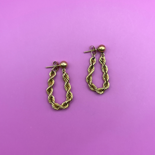 14k little rope chain earrings