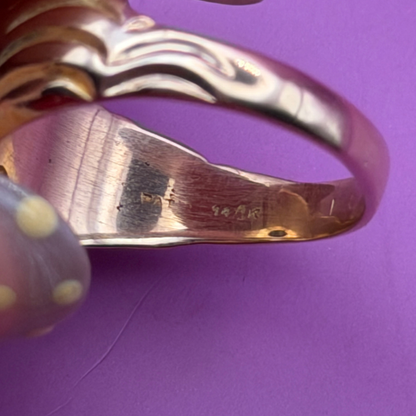 14k lion beast ring with garnet & diamonds