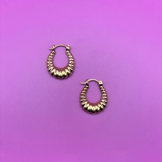 14k puffy hollow shrimp hoops