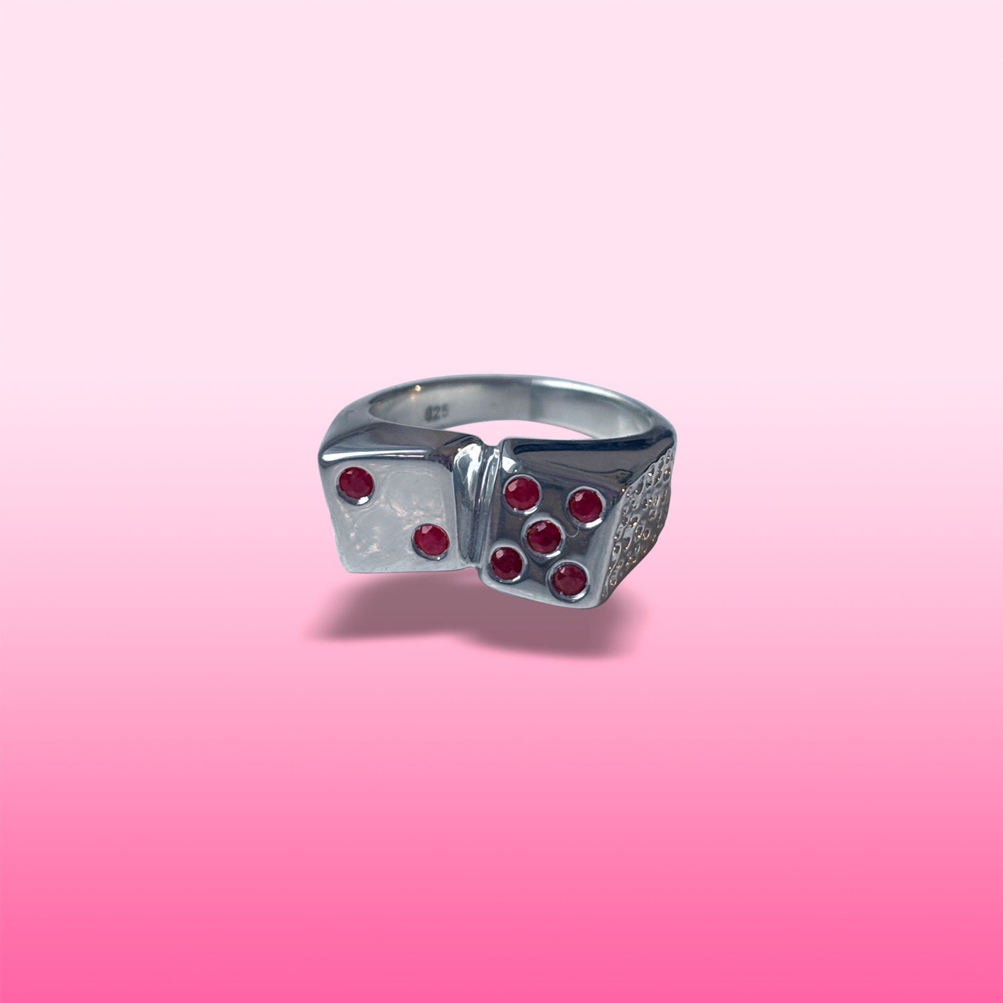 silver 7 dice ring with rubies