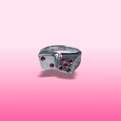 silver 7 dice ring with rubies