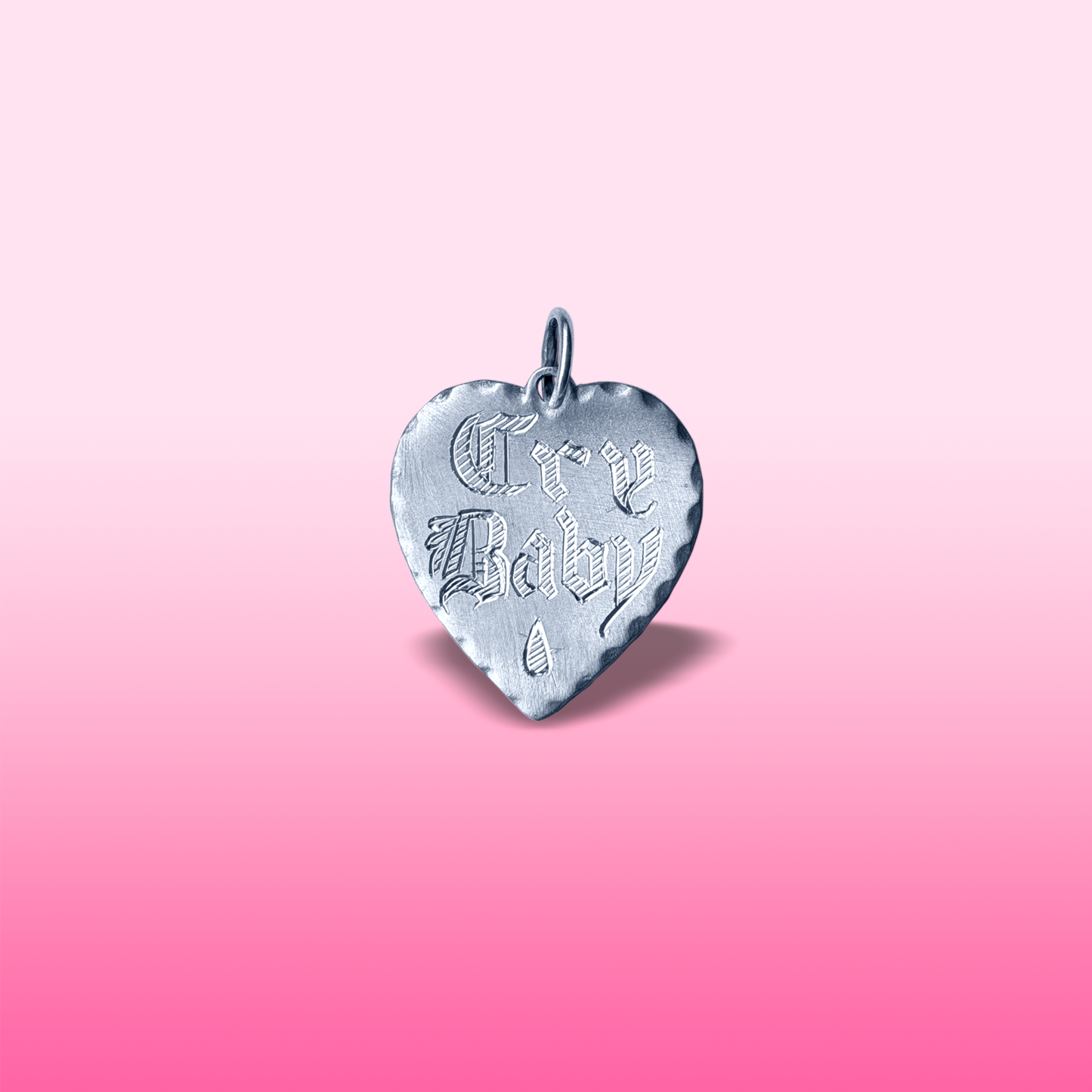 925 cry baby old english hand engraved heart pendant