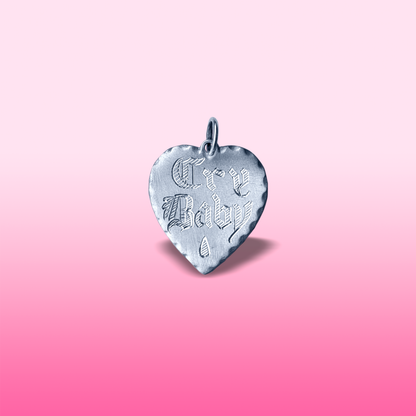 925 cry baby old english hand engraved heart pendant
