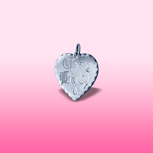 925 cry baby old english hand engraved heart pendant