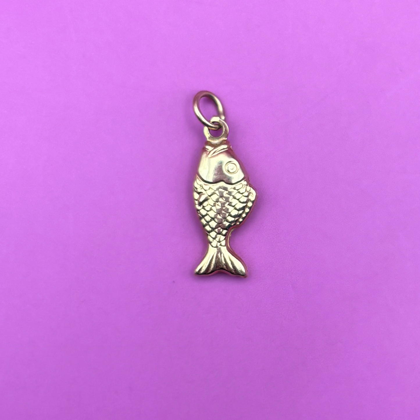 14k hollow double sided fish charm