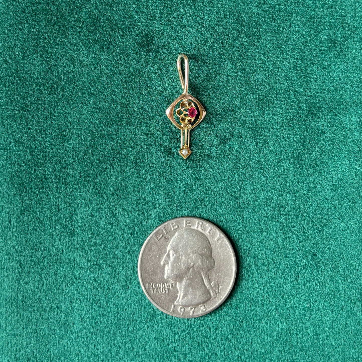 14k ruby & pearl stick pin conversion charm