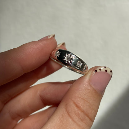 silver diamond star set dome ring