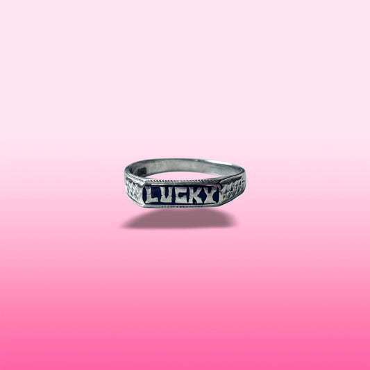 silver lucky enamel signet