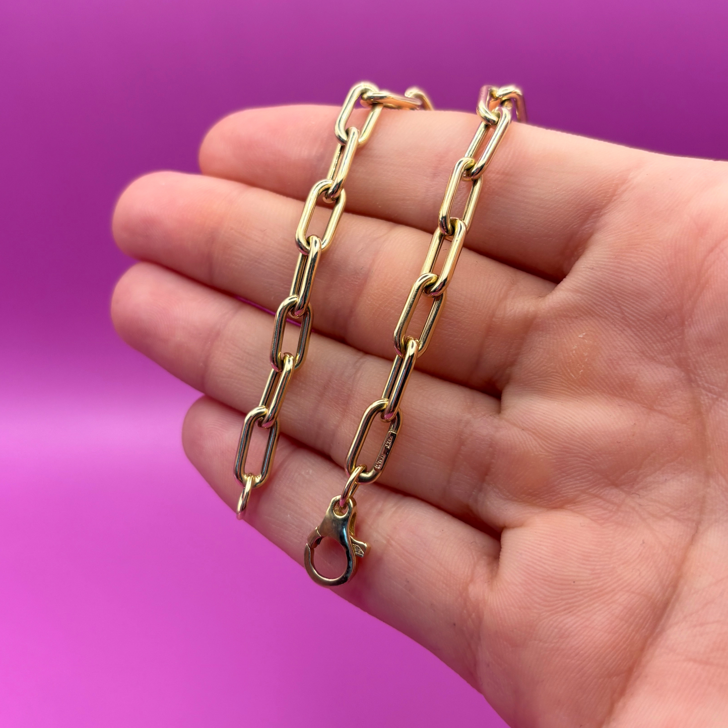 14k hollow paperclip bracelet 7"