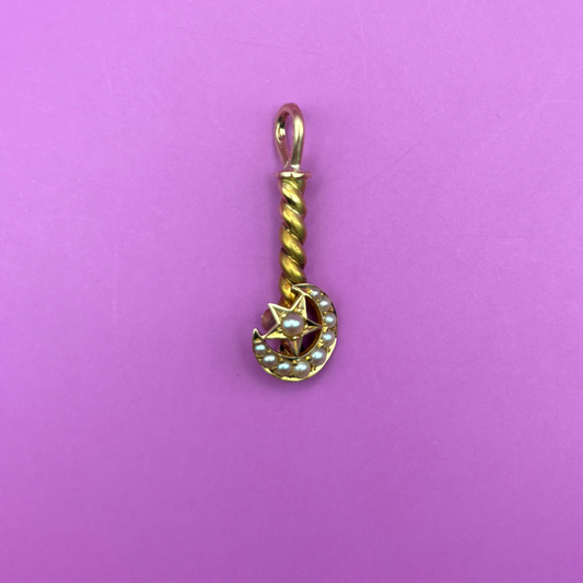 14k pearl moon & crescent antique pin conversion charm